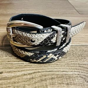 Brighton Womens Leather Snake Print Belt Size Small Off White Black
